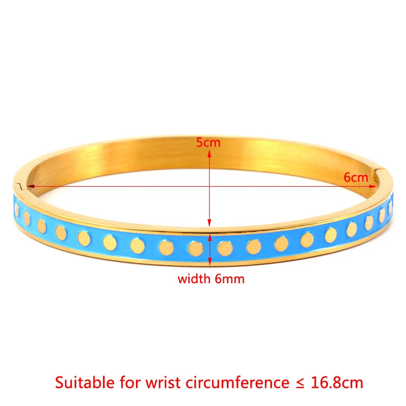 ZALMAN Colorful Enamel Wave Point Design Bangles & Bracelets for Women Round Gold Color Bangles Stainless Steel Bangles Wedding