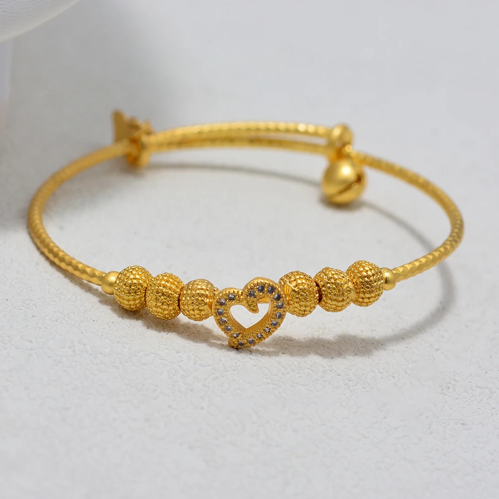Dubai Arab Heart Stone Gold Jewelry Gold Color Bangles Child Bbay Children's Bangles Bracelets Ethiopian Jewelry Bangles Gift
