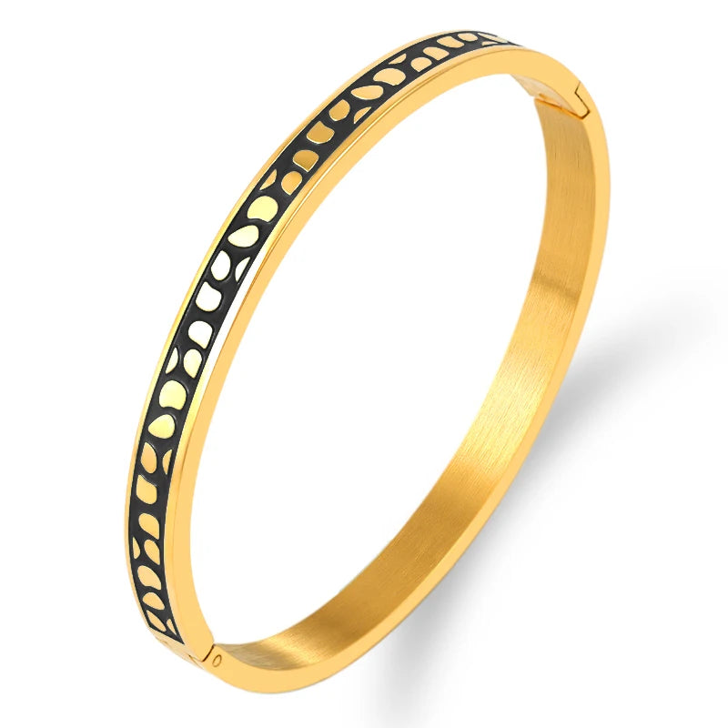 Geometry Jewelry Black Blue Enamel Bangles & Bracelets for Women Charm Bangles Stainless Steel Rose Gold Color Bangles