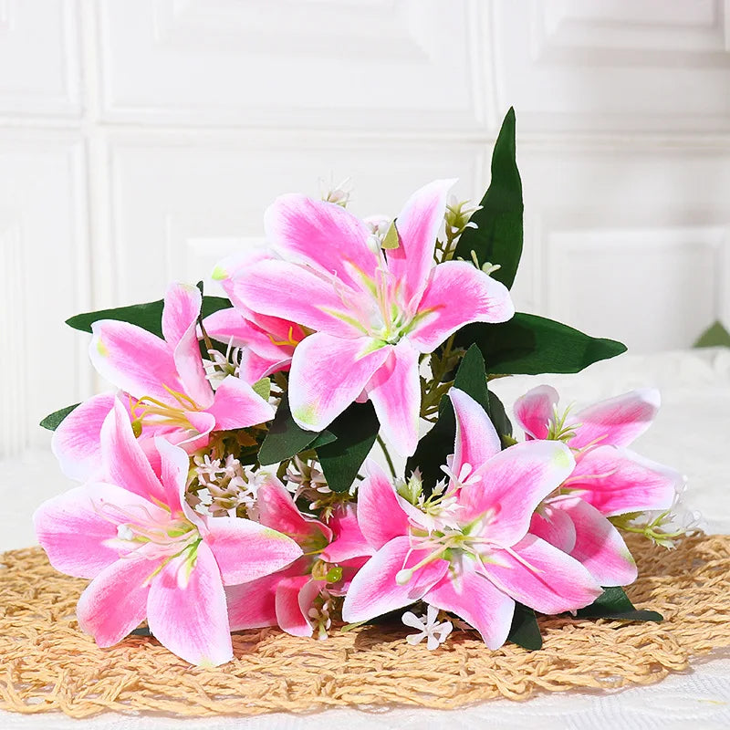 35cm rainbow rayon large bouquet of lilies bouquet artificial jewelry flowers DIY wedding flower bride hand flower decoration