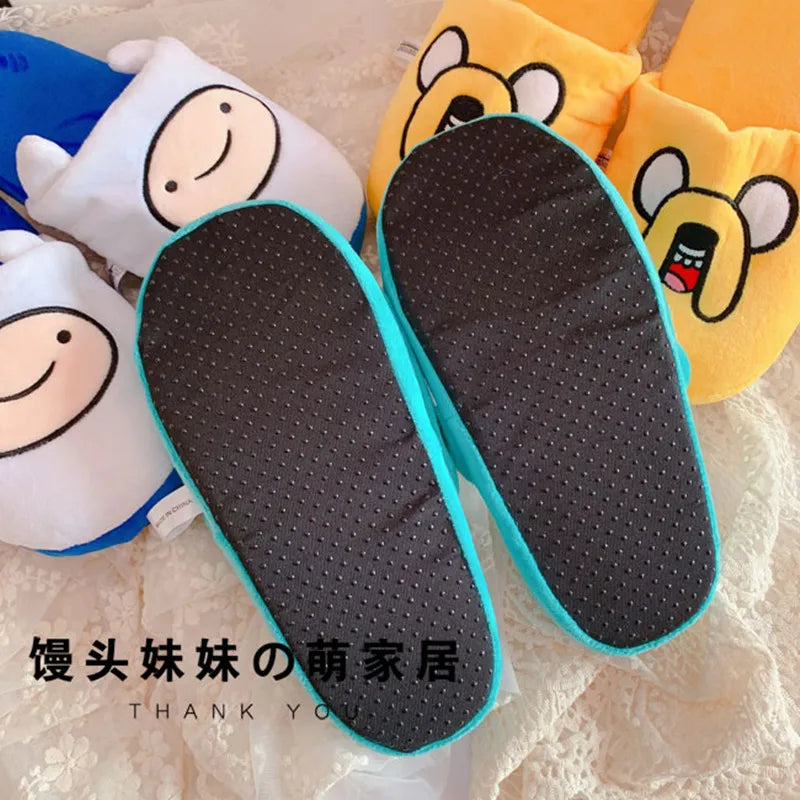 HKSNG Cute indoor Slippers Adventure Time Slippers Lovers Soft Girl Slippers Finn Plush Shoes Home Slippers Children Gifts