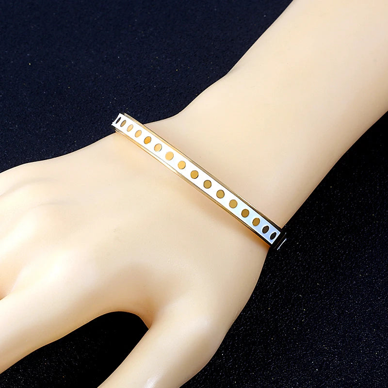 ZALMAN Colorful Enamel Wave Point Design Bangles & Bracelets for Women Round Gold Color Bangles Stainless Steel Bangles Wedding