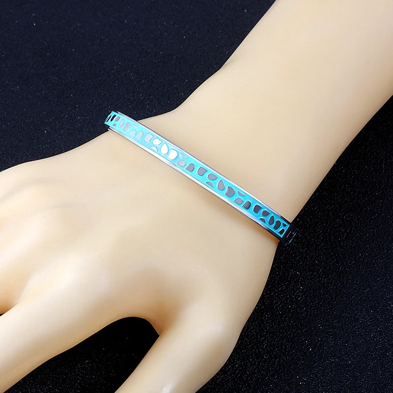 Geometry Jewelry Black Blue Enamel Bangles & Bracelets for Women Charm Bangles Stainless Steel Rose Gold Color Bangles