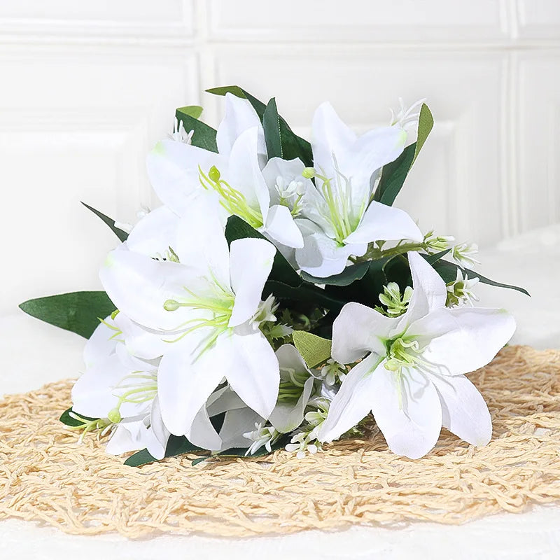 35cm rainbow rayon large bouquet of lilies bouquet artificial jewelry flowers DIY wedding flower bride hand flower decoration