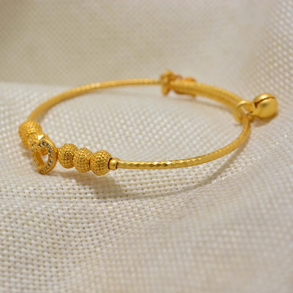 Dubai Arab Heart Stone Gold Jewelry Gold Color Bangles Child Bbay Children's Bangles Bracelets Ethiopian Jewelry Bangles Gift