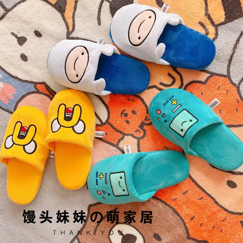 HKSNG Cute indoor Slippers Adventure Time Slippers Lovers Soft Girl Slippers Finn Plush Shoes Home Slippers Children Gifts