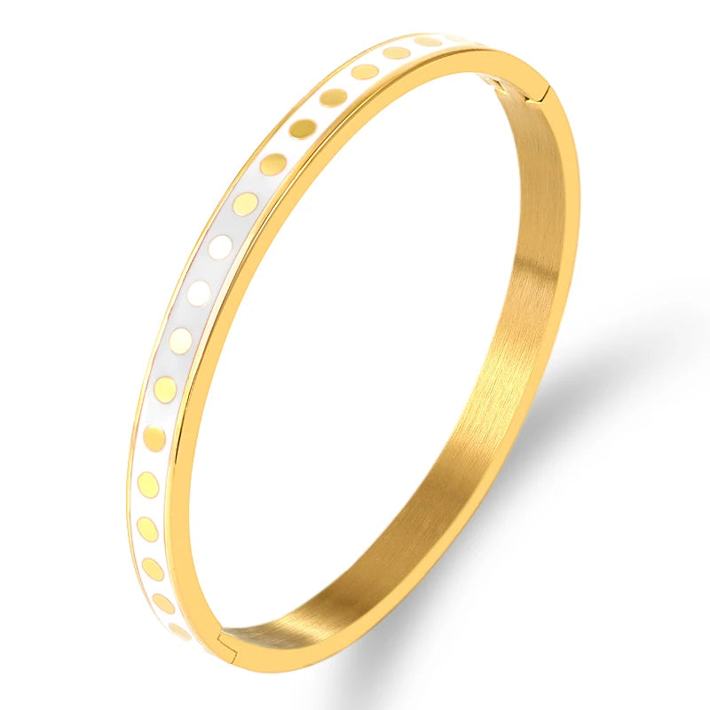 ZALMAN Colorful Enamel Wave Point Design Bangles & Bracelets for Women Round Gold Color Bangles Stainless Steel Bangles Wedding