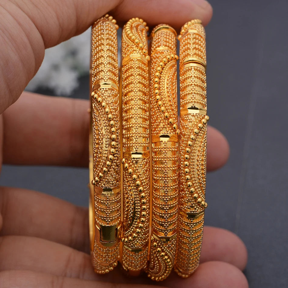 24K Bangles Dubai Gold Color Wedding Bangles For Women Men Saudi Arab Bracelet&Bangles Jewelry
