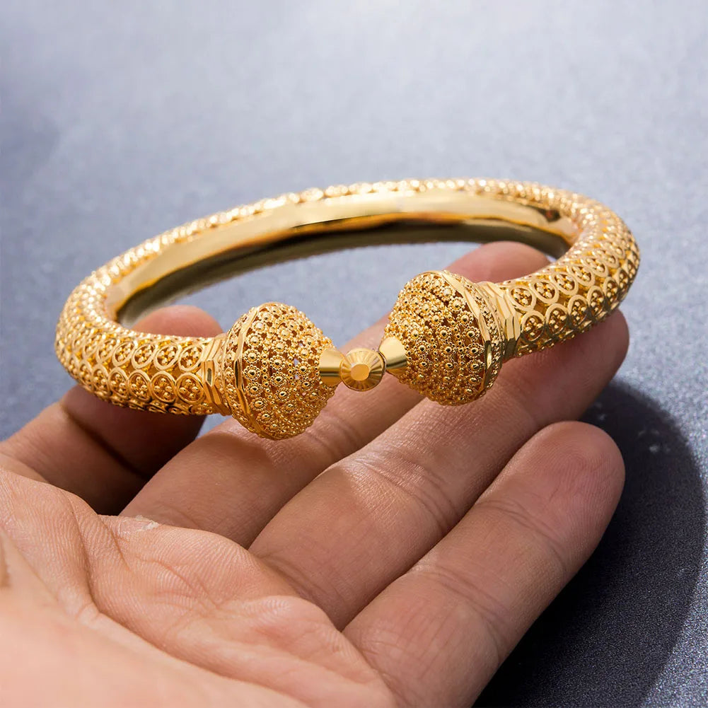 24k Luxury wedding Dubai Bangles Gold Color Bangles For Women Girls Wedding Bride India Bangles Bracelets Jewelry Gift Can Open