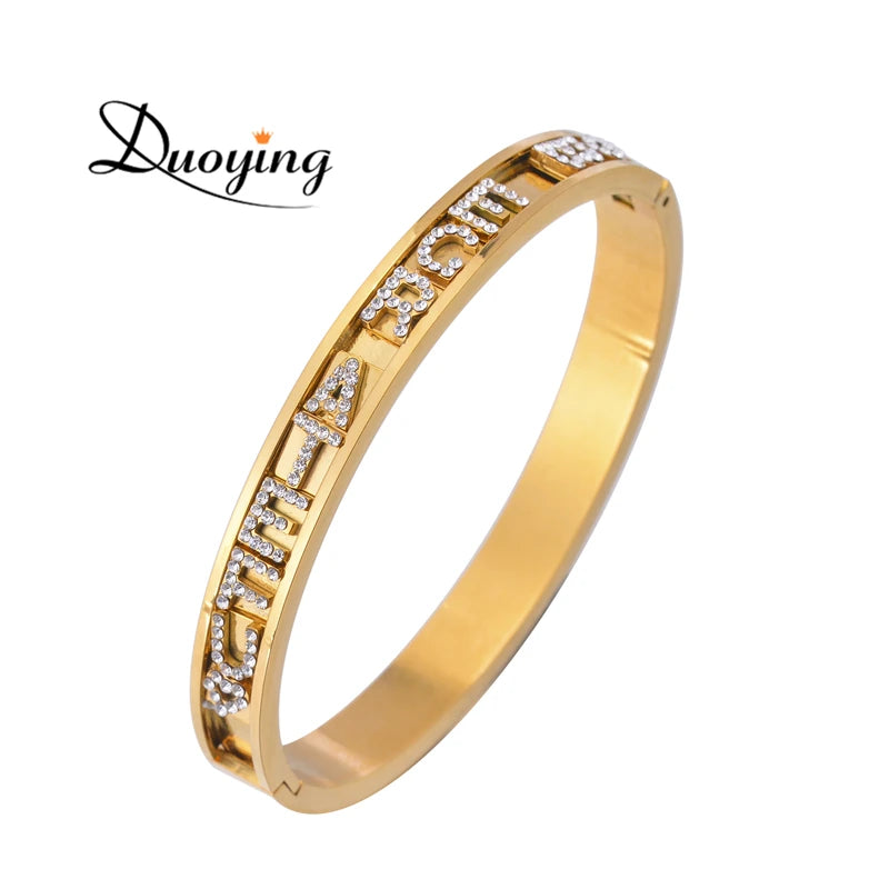 Duoying 316L Stainless DIY Slider Charms Bangles Custom Name Bracelets Bangle Zirconia Letters Bangles Personalized Bangles