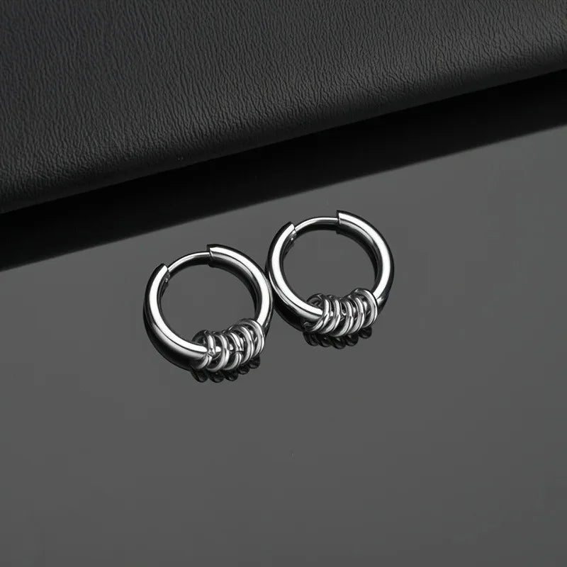 2pcs Stainless Steel Hoop Earrings For Men Small Circle Metal Ball Anti-allergic Ear Buckle Rock Hip Hop Artificial Jewelry