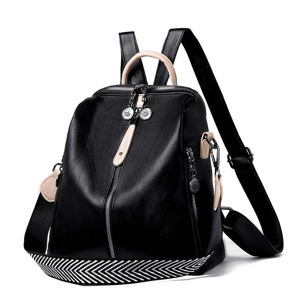 Panelled High Quality Leather Ladies Backpack Multifunctional Double Zipper Ladies Travel Backpack Fashion Ladies Shoulder Bag