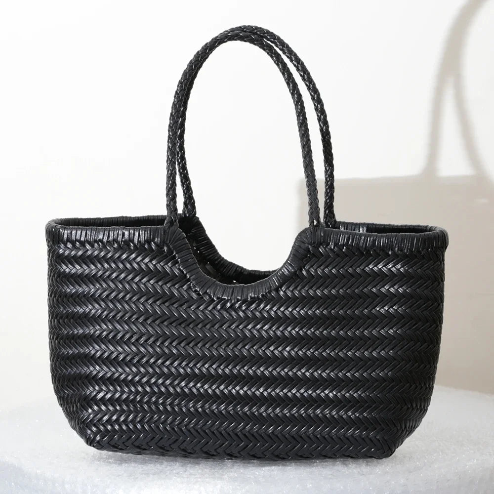 Handbags Women's Genuine Leather Shoulder Bag Weaving Casual Shopping Bag Vintage Big Tote Purse Cowhide Cross Hand Bags Lady