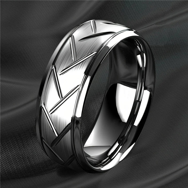 Fashion Stainless Steel Black Ring Stylish Simple Men's Black Wire Groove Tire Ring Artificial Jewelry Lover Gift
