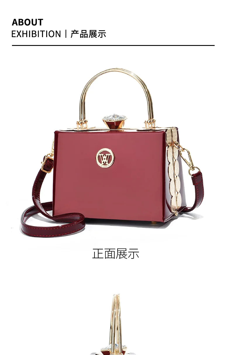 Quality Luxury Lady Messenger Bag Diamond Ladies Handbags Patent Leather Ladies Shoulder Bag Ladies Clutches Wedding Party Bags
