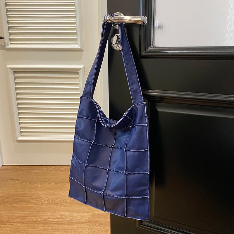 Ladies Handbag Women Vintage Bag Large Capacity Female Bag Brand Designer Plaid Shoulder Bag Soft Leather Top Handle Tote Bags