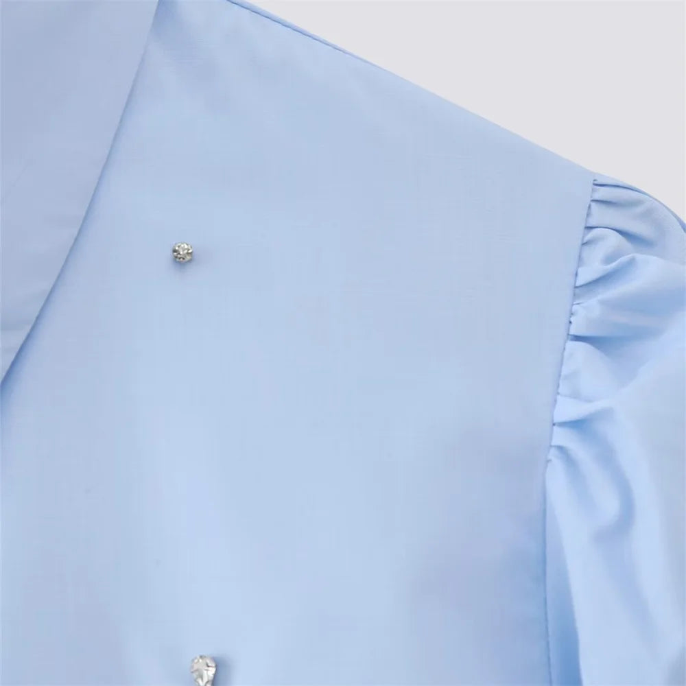 2024ZAR * New Spring/Summer Women's Wear European and American Style Fashion Artificial Jewelry Decoration Poplin Shirt