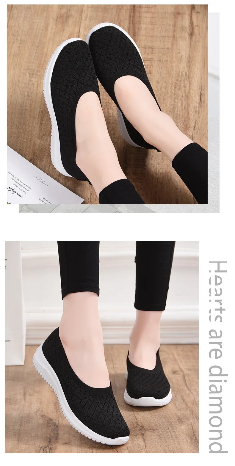 Ladies Summer Comfortable Plus Size Ladies Mesh BreathableSports Socks Ladies Light Casual Sports Shoes Flat Ladies Loafers