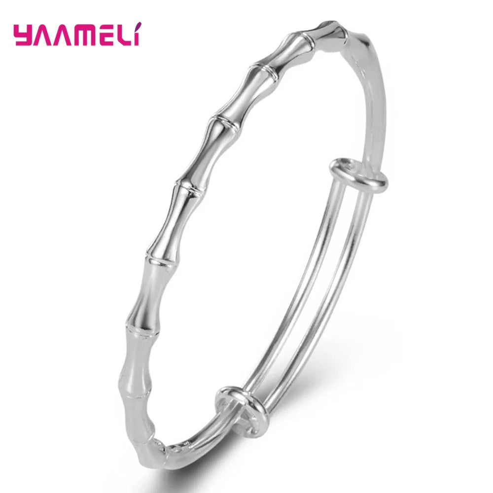 925 Sterling Silver Jewelry Bangles New Trend Bamboo Stylish Adjustable Wristband for Women Wedding Party Accessories