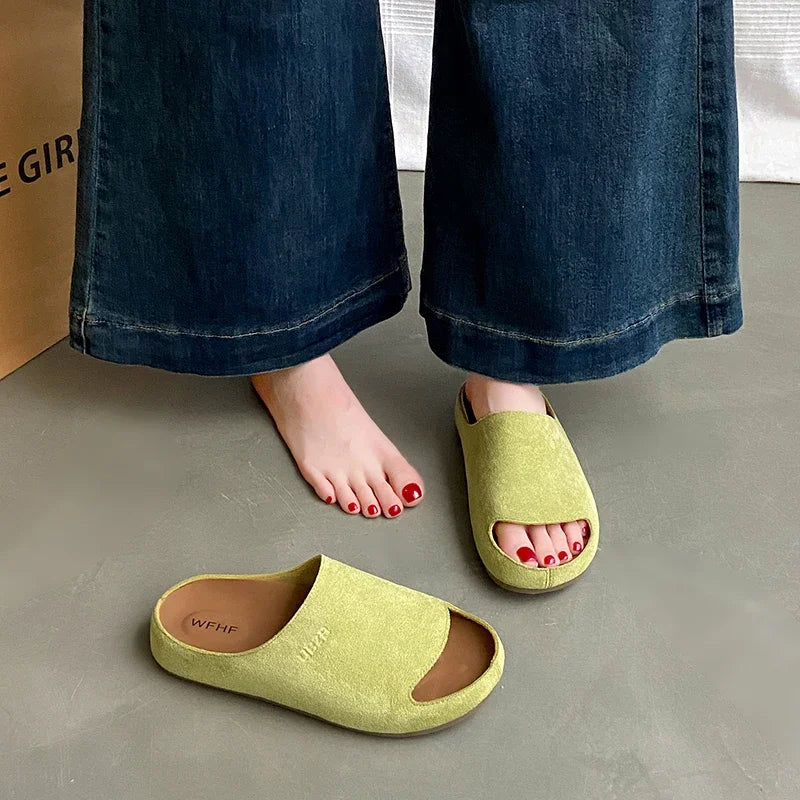 Women's Slides Plat Slippers Casual Closed Toe Round Toe Suede Clog Sandals Autumn New Retro Solid Color Fashion Shoes Slippers