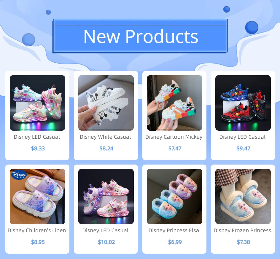 Disney Children's Flip-Flop Summer Indoor Cartoon Girl Mickey Mouse Sandals Princess Girl Slippers Pink Blue Shoes Size 24-35