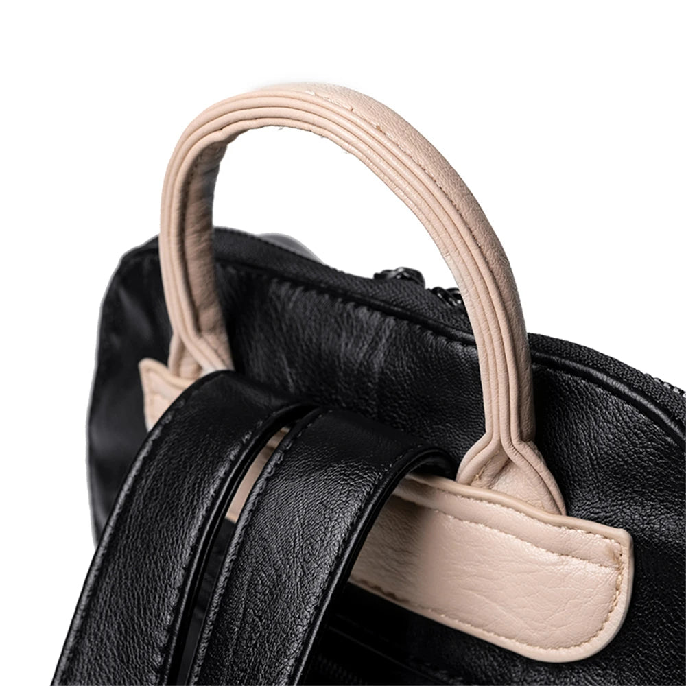 Panelled High Quality Leather Ladies Backpack Multifunctional Double Zipper Ladies Travel Backpack Fashion Ladies Shoulder Bag