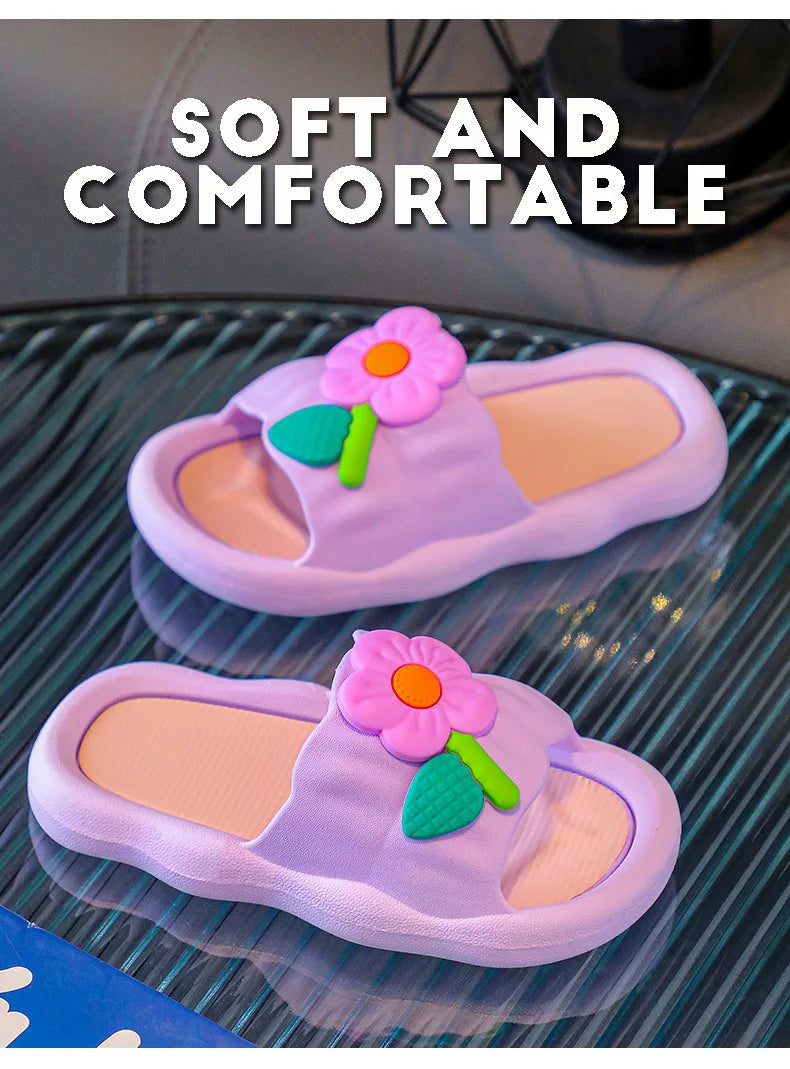 2024 Summer New Cartoon Girl Slippers Soft Sole Home Shoes Anti Slip Sandals Flower Kid Shoes Flip Flops