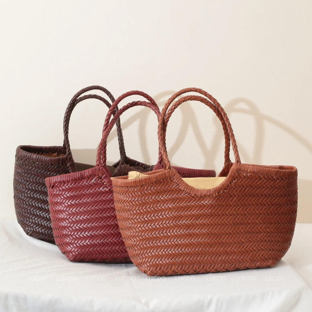 Handbags Women's Genuine Leather Shoulder Bag Weaving Casual Shopping Bag Vintage Big Tote Purse Cowhide Cross Hand Bags Lady