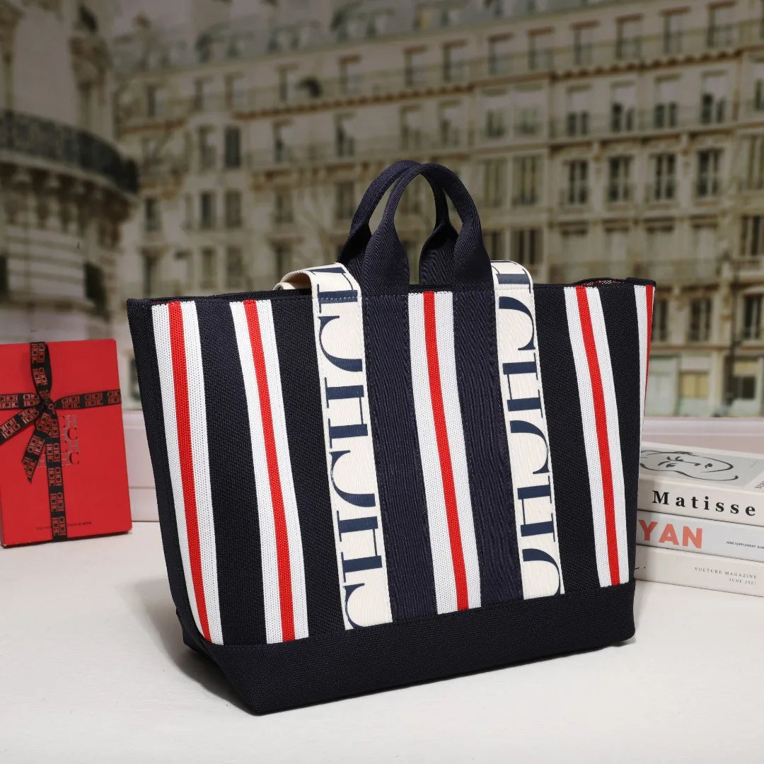 CH Classic Ladies Crossbody Bag Large Capacity Commuter Style Ladies Tote Bag Simple Stripe Design Ladies Shoulder Bag Letters