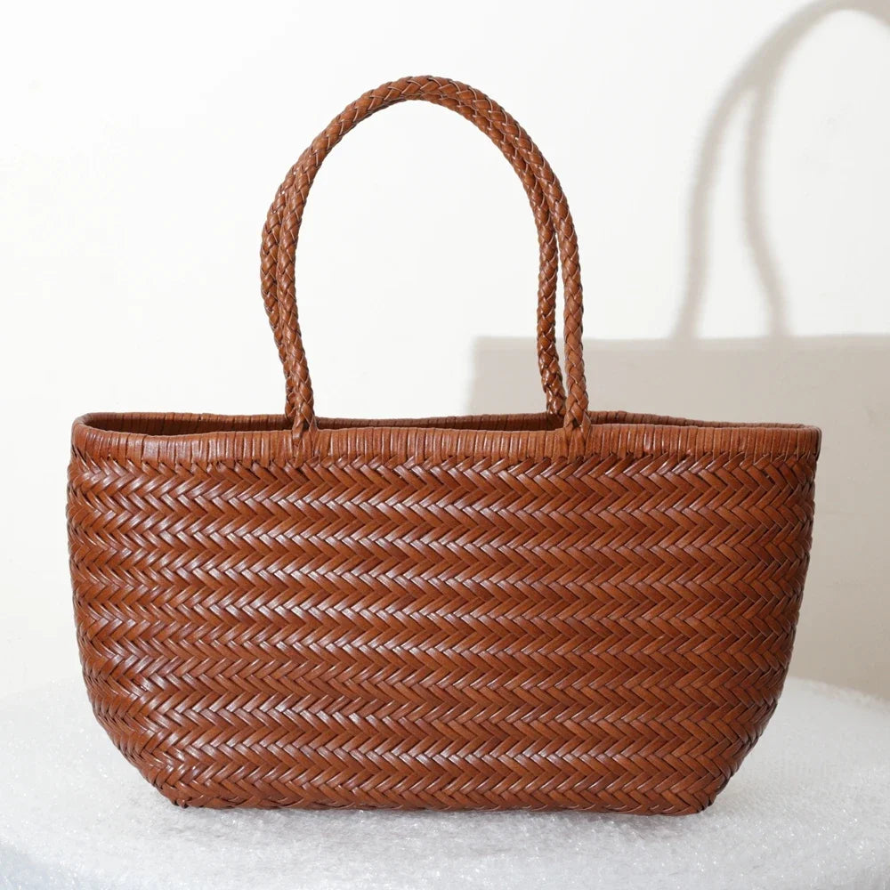 Handbags Women's Genuine Leather Shoulder Bag Weaving Casual Shopping Bag Vintage Big Tote Purse Cowhide Cross Hand Bags Lady