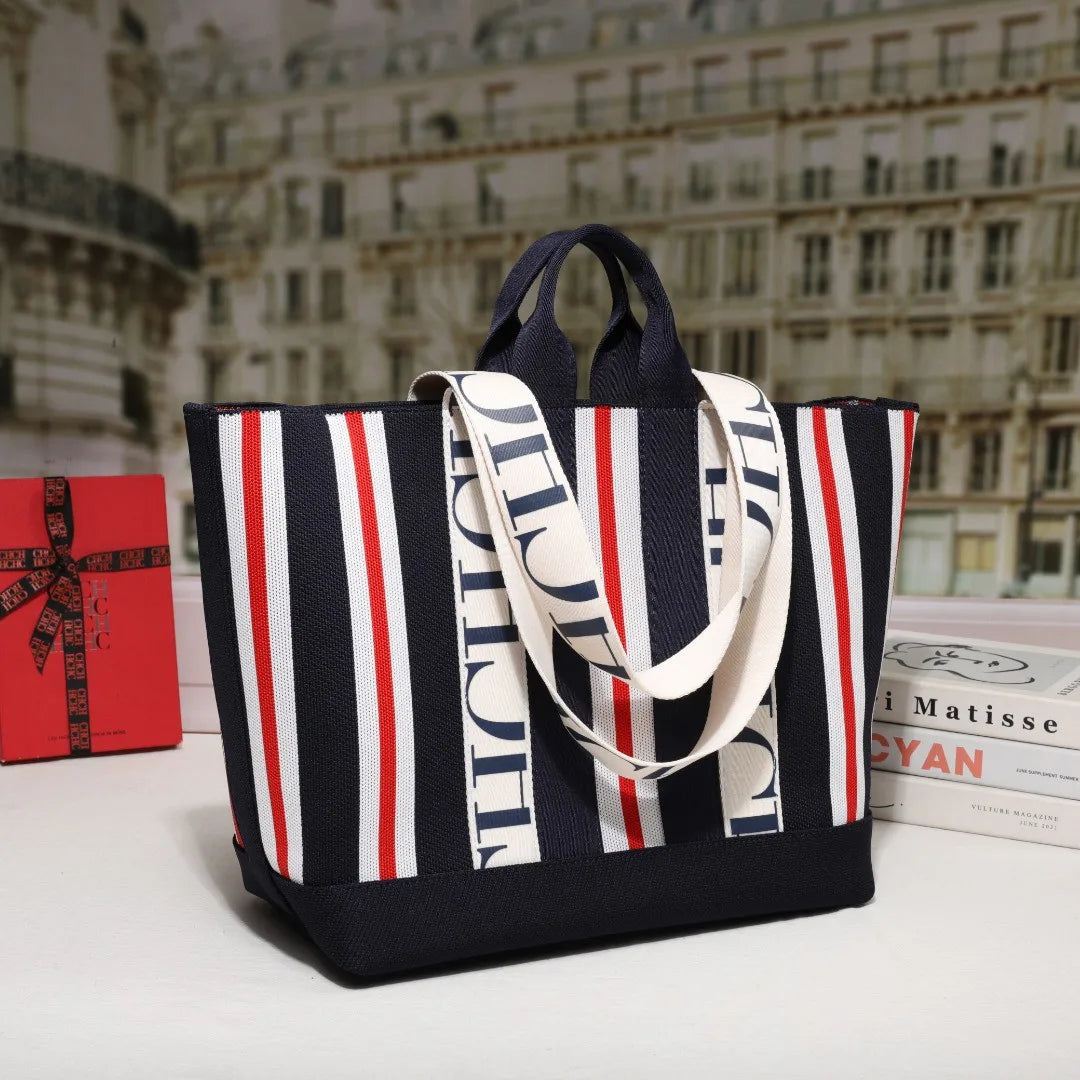 CH Classic Ladies Crossbody Bag Large Capacity Commuter Style Ladies Tote Bag Simple Stripe Design Ladies Shoulder Bag Letters