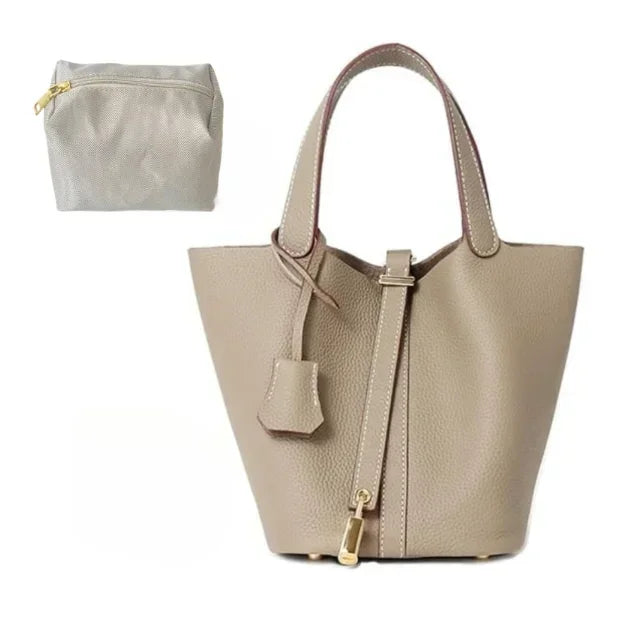 Ladies Handbag Female Bucket Bag Basket Shoulder Bag Travel BagLeather Bucket BagLarge Soft Leather Tote with Lock Daily