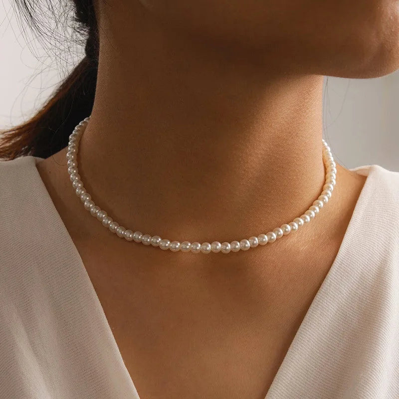 Simple Imitation Pearl Necklace Adjustable Elegant Irregular Beads New Trend Date Wedding Party Jewelry Women Girls Gift