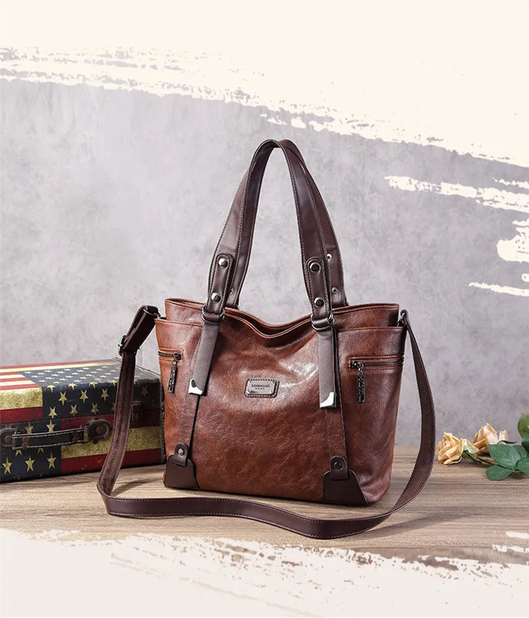 Large Handbags for Women Vintage Faux Leather Tote Bag Ladies Trend 2024 Designer Luxury Bag Black Brown Wine Red Blue Green New