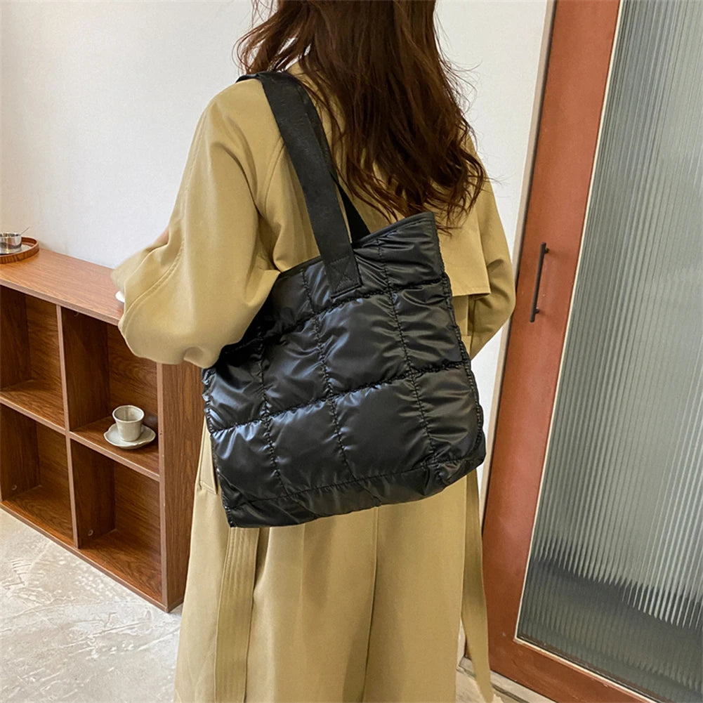Fashion Ladies Tote Handbags Large Capacity Cotton Padded Top-handle Bags Rhombus Purses Handbags Quilted Solid for Office Work