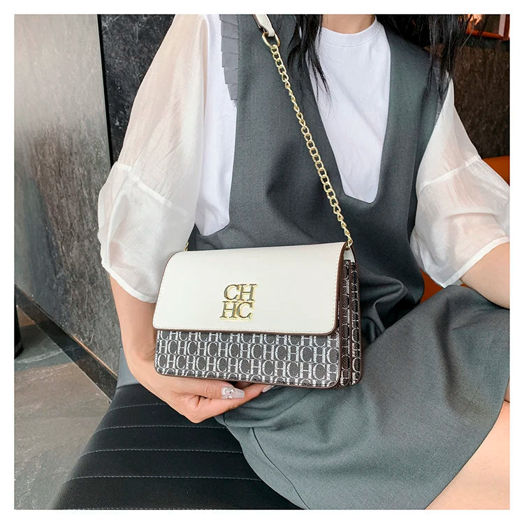 CH Multi Embossed Ladies Handbag Classic Ladies Crossbody Bag Ladies Shoulder Bag Fashion Luxury Brand Pure Color Design