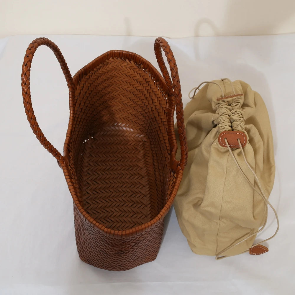 Handbags Women's Genuine Leather Shoulder Bag Weaving Casual Shopping Bag Vintage Big Tote Purse Cowhide Cross Hand Bags Lady