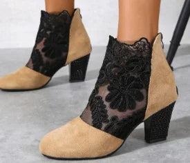 Women's Lace Heeled Shoes Fashion Ladies Roman Sandals Breathable Ladies Shoes Elegant Ladies Pumps New Mesh Sandalias De Tacón