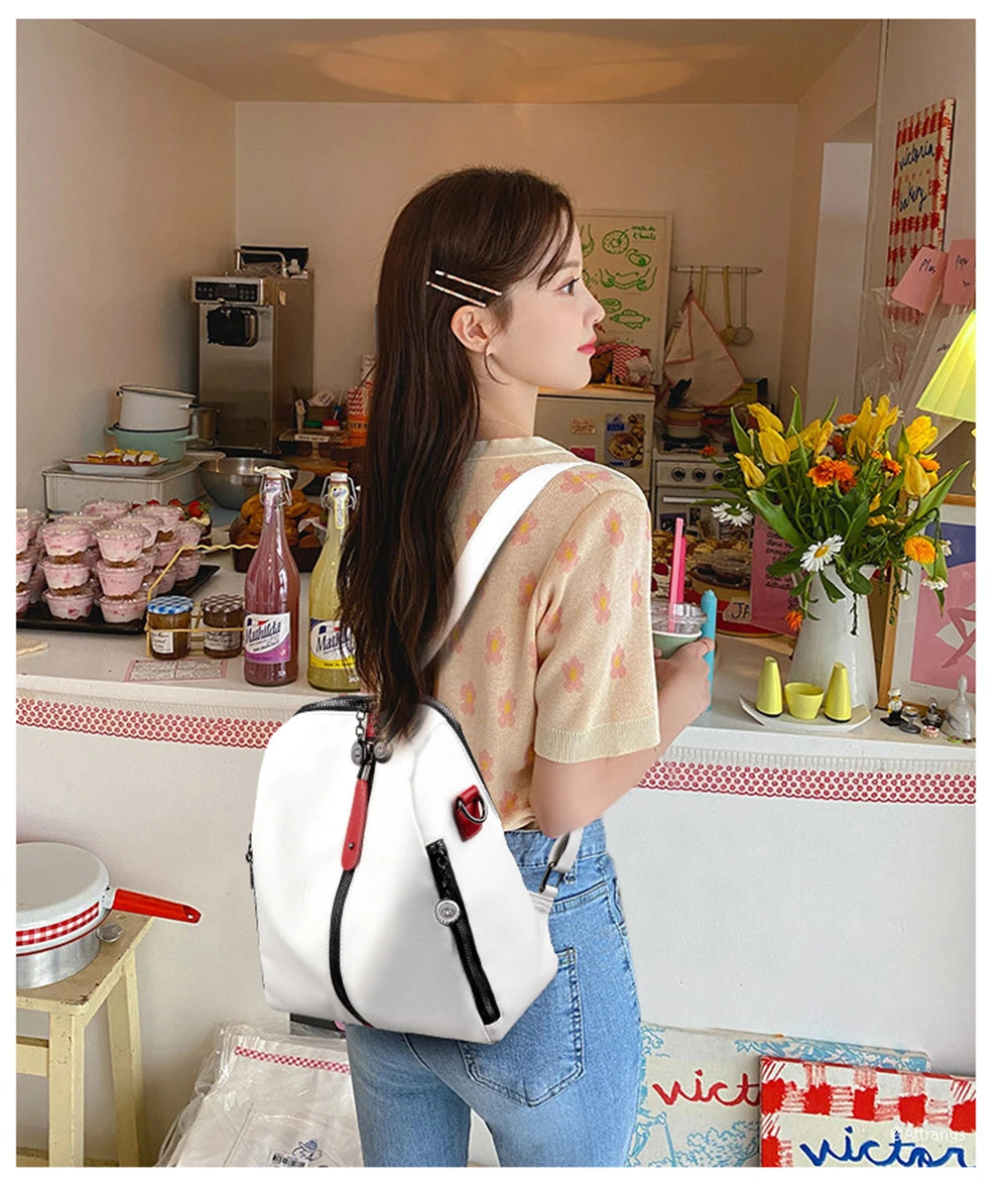 Panelled High Quality Leather Ladies Backpack Multifunctional Double Zipper Ladies Travel Backpack Fashion Ladies Shoulder Bag