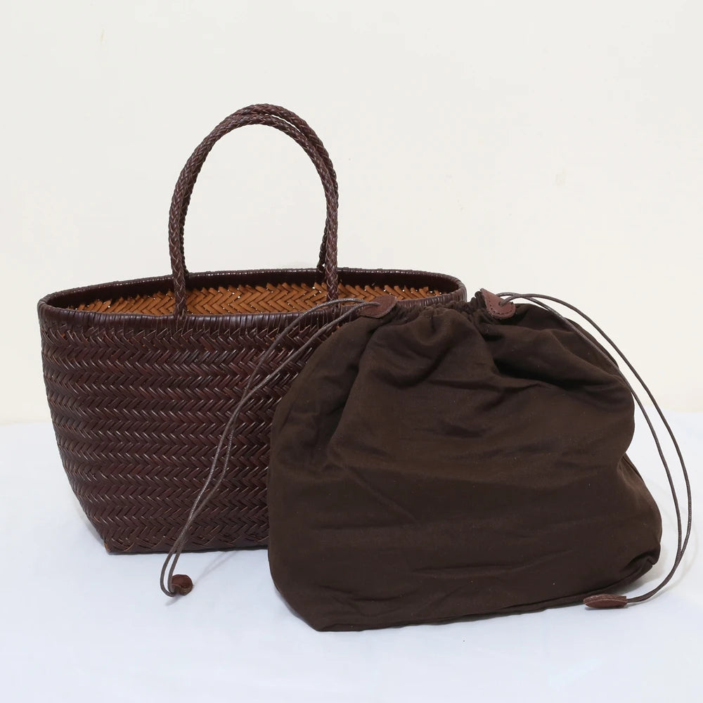 Handbags Women's Genuine Leather Shoulder Bag Weaving Casual Shopping Bag Vintage Big Tote Purse Cowhide Cross Hand Bags Lady