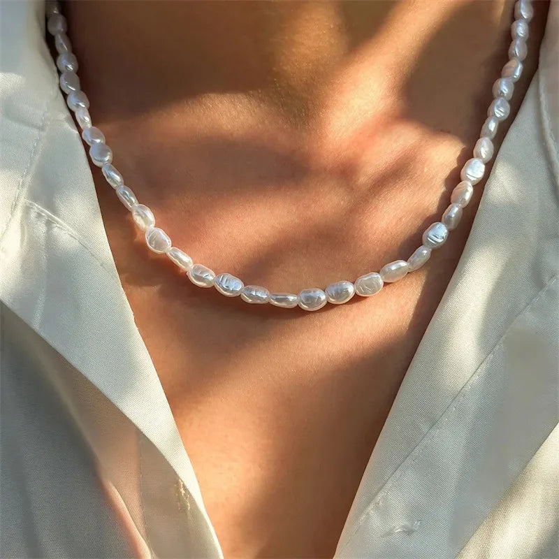 Simple Imitation Pearl Necklace Adjustable Elegant Irregular Beads New Trend Date Wedding Party Jewelry Women Girls Gift