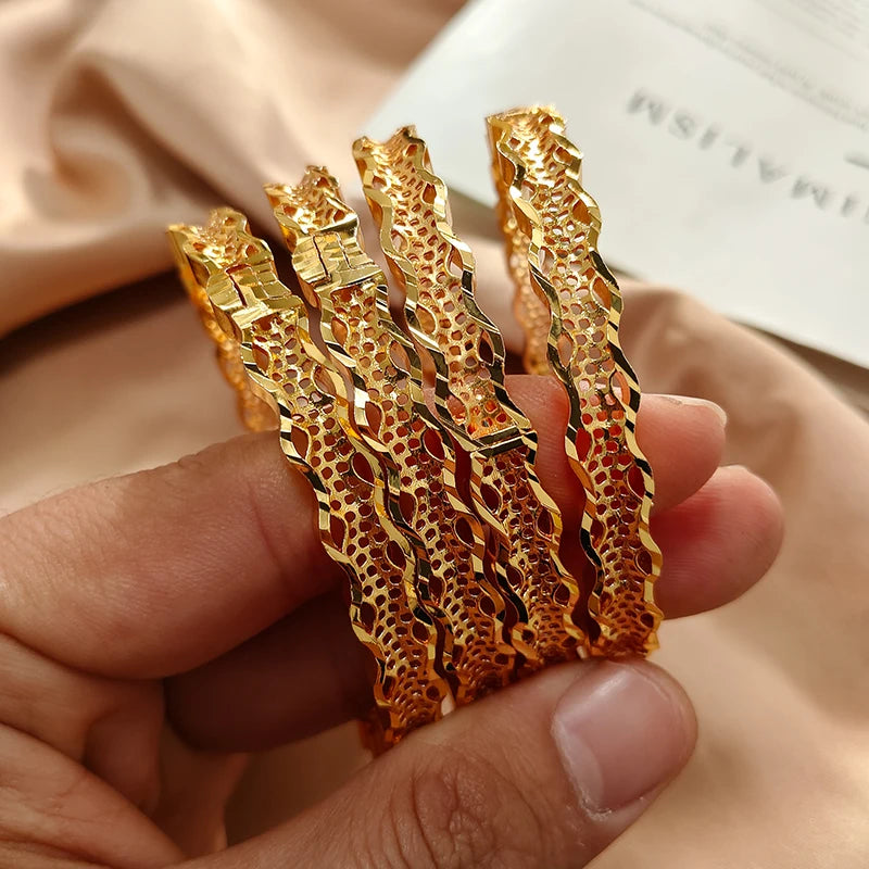 Gold Color Bangles For Women Girls Wedding Bracelet Bangles African Bridal Jewelery Bijoux Femme wedding Bangles jewelry