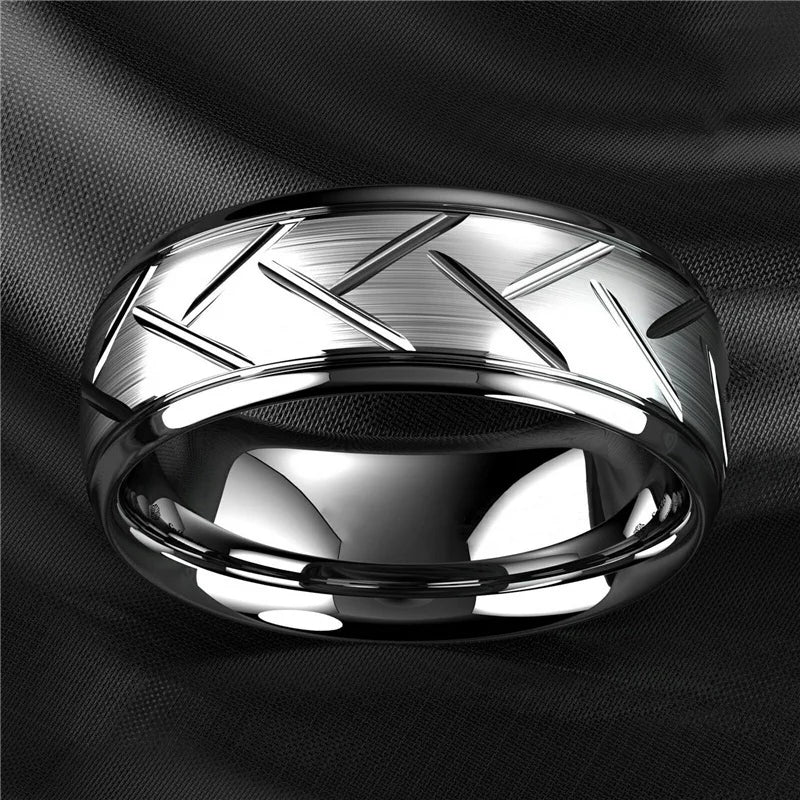 Fashion Stainless Steel Black Ring Stylish Simple Men's Black Wire Groove Tire Ring Artificial Jewelry Lover Gift