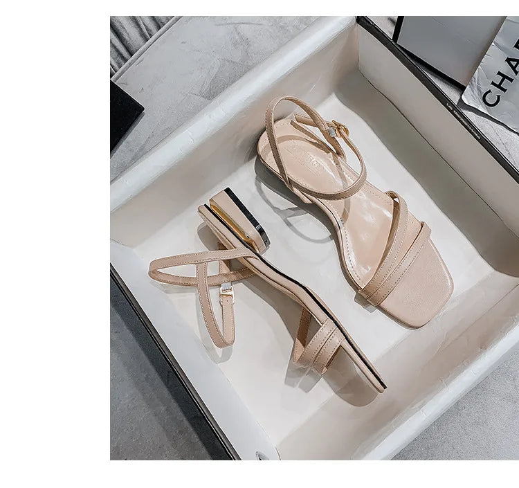 Sandals Ladies Square Heel Elegant Summer Slippers Gladiator Leather Ladies Slippers Fashion Ladies Sandals