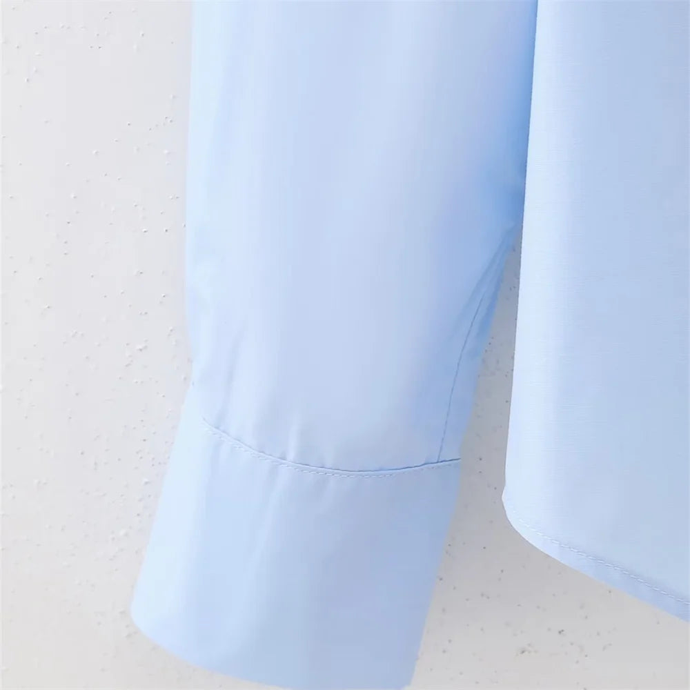 2024ZAR * New Spring/Summer Women's Wear European and American Style Fashion Artificial Jewelry Decoration Poplin Shirt