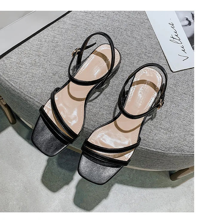 Sandals Ladies Square Heel Elegant Summer Slippers Gladiator Leather Ladies Slippers Fashion Ladies Sandals