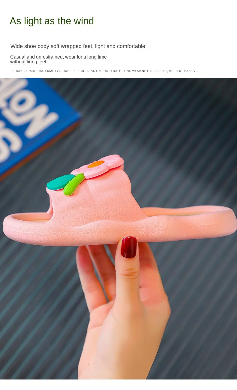 2024 Summer New Cartoon Girl Slippers Soft Sole Home Shoes Anti Slip Sandals Flower Kid Shoes Flip Flops