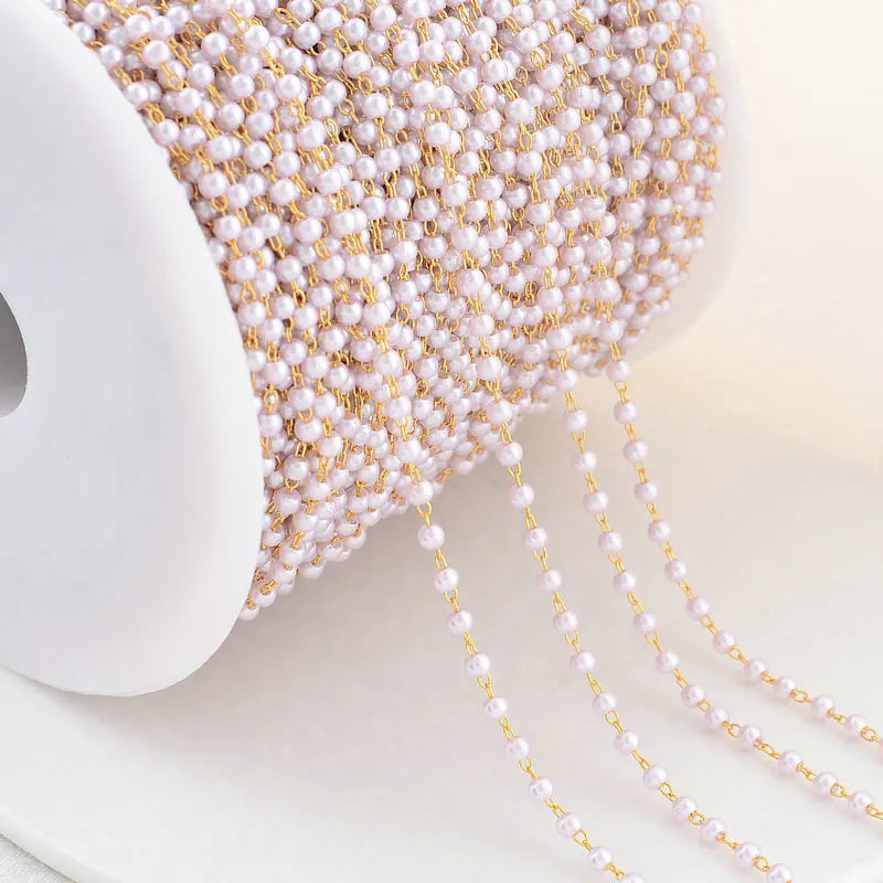 18k Gold Color Plated 3MM Artificial pearl Chain for DIY handmade jewelry making fashion bracelet necklace chain