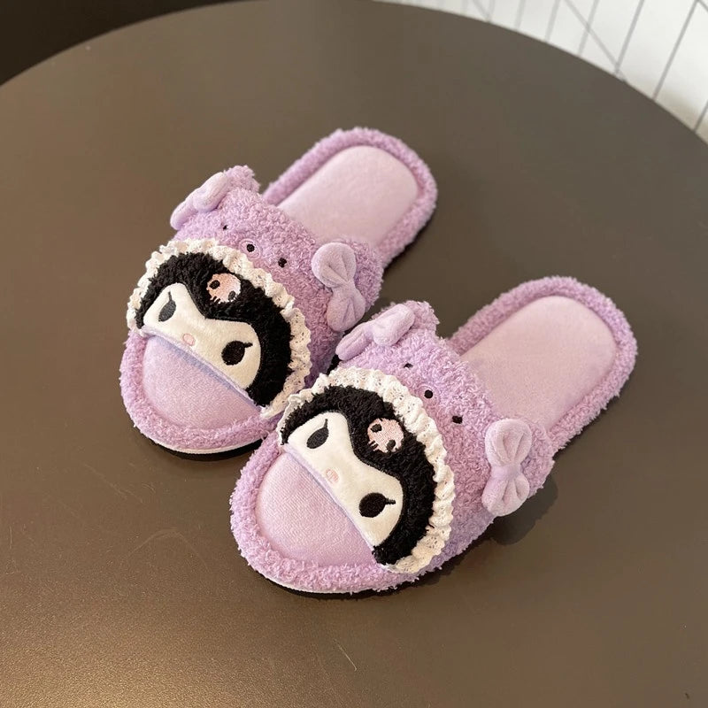 Sanrio Lovely Anime Slippers Kuromi My Melody Pom Pom Purin Cinnamoroll Indoor Home Shoes Cartoon Women Girl Slippers Flat