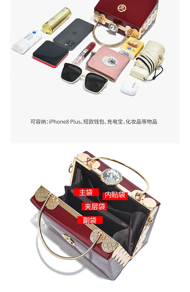 Quality Luxury Lady Messenger Bag Diamond Ladies Handbags Patent Leather Ladies Shoulder Bag Ladies Clutches Wedding Party Bags